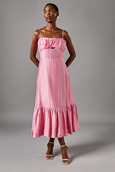 Coast Strappy Cut Out Gathered Bust Maxi Holiday Dress Pink