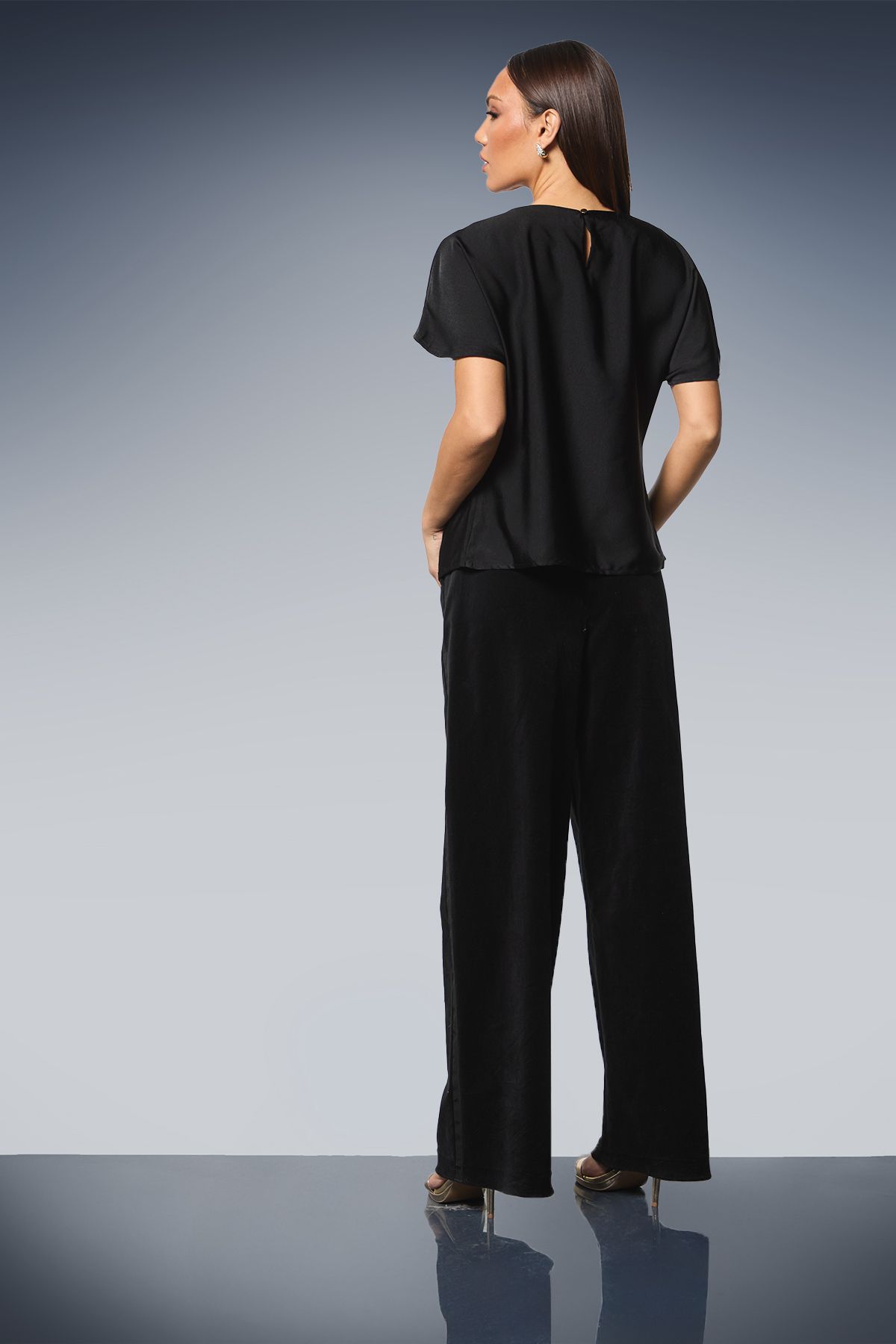 Principles Black Satin Drape Shoulder T-shirt Black image 3