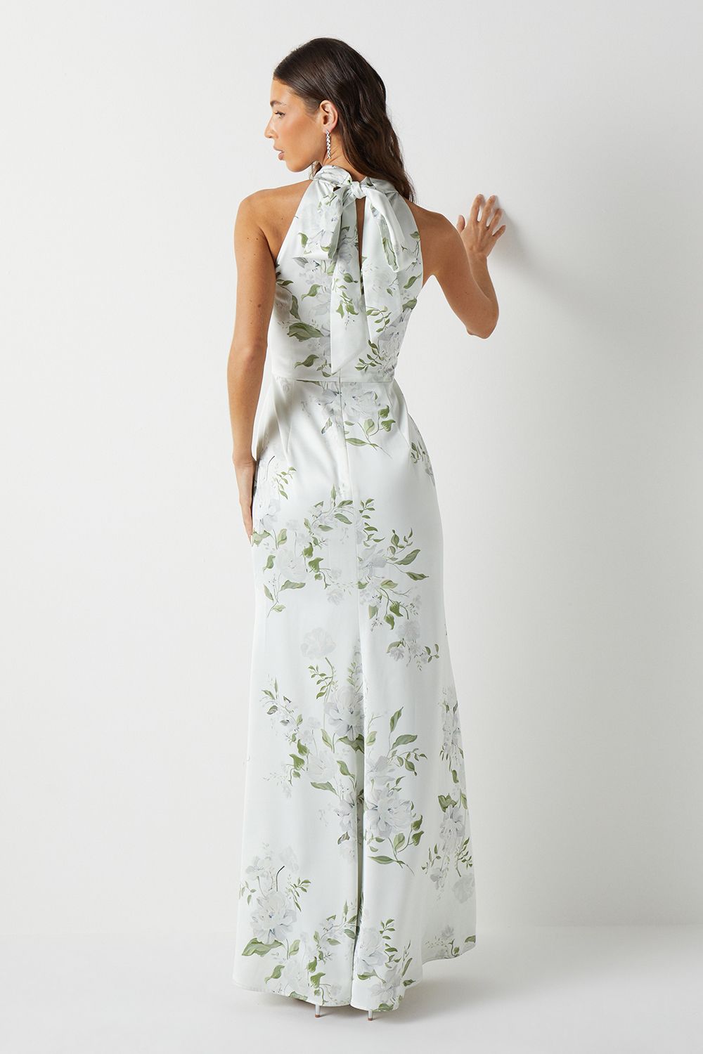 Coast Dahlia Printed Satin Halterneck Bridesmaid Dress Multi image 3