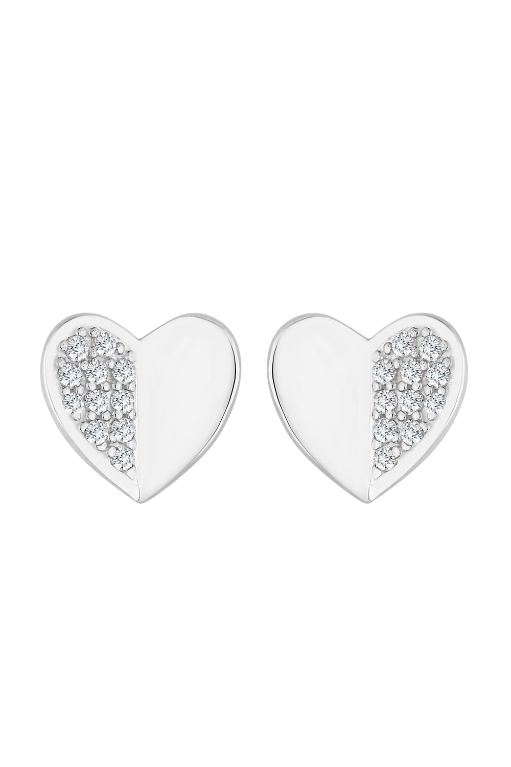 Simply Silver Recycled Sterling Silver 925 Mini Heart Polished And Pave Stud Earrings image 3