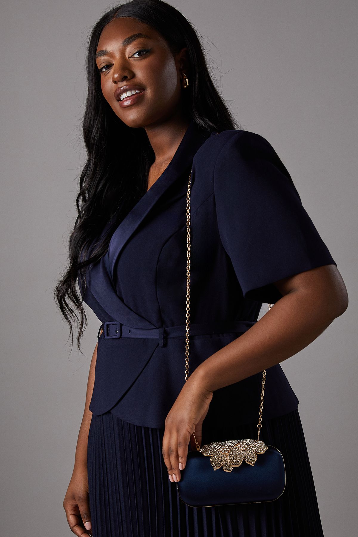 Coast Shanghai Embellished Clasp Hard Clutch Bag Navy image 3