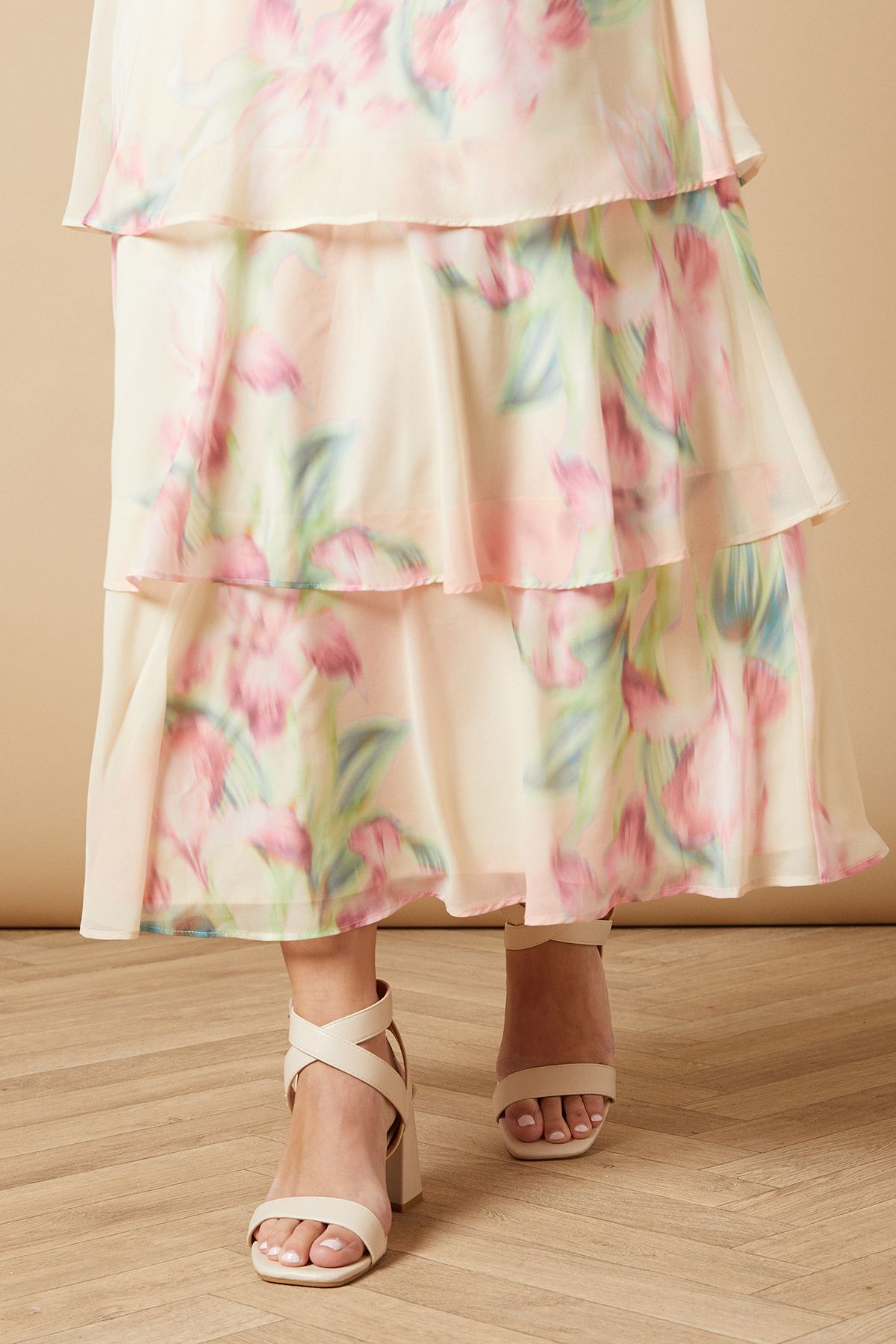 Oasis Millie Covered Buckle Medium Block Heeled Sandals Beige image 2