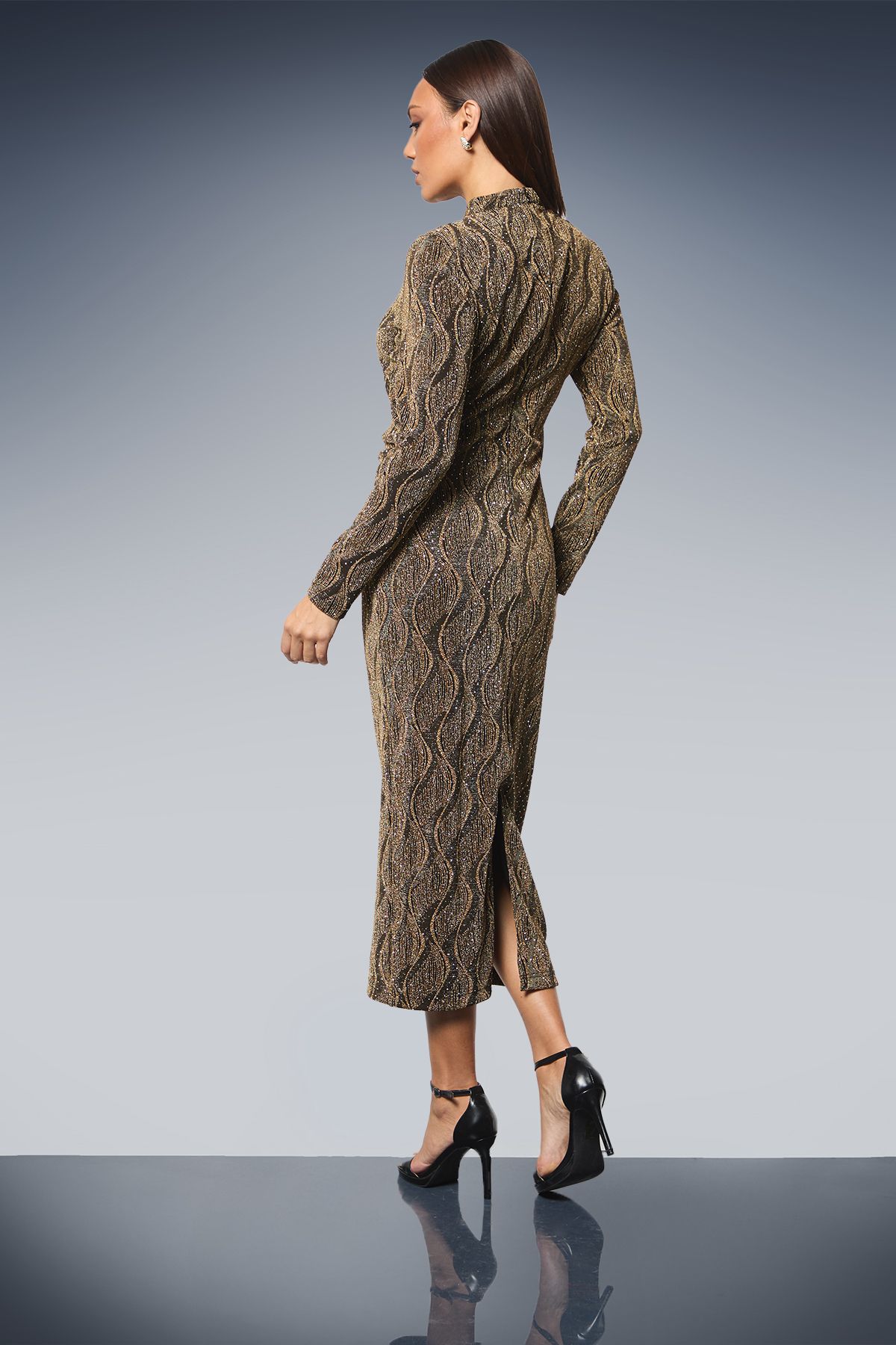 Principles Cut-Out Detail Sparkle Jersey Midi Dress Gold image 3