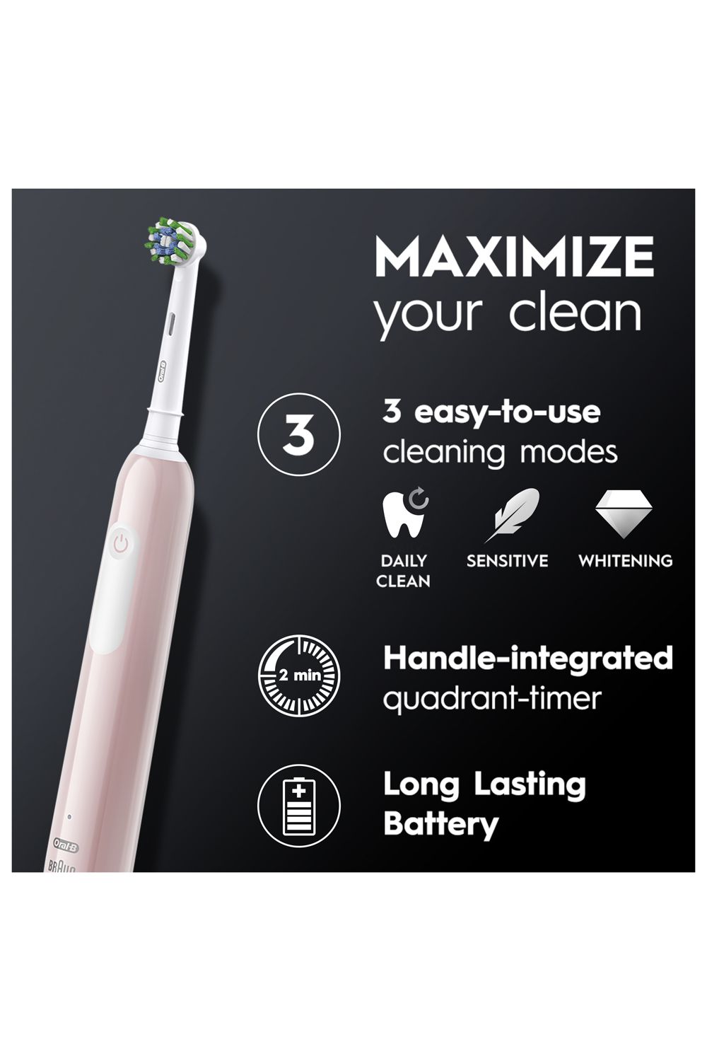 Oral B Pro Series 1 3D White Pink Toothbrush+Case Multi image 5