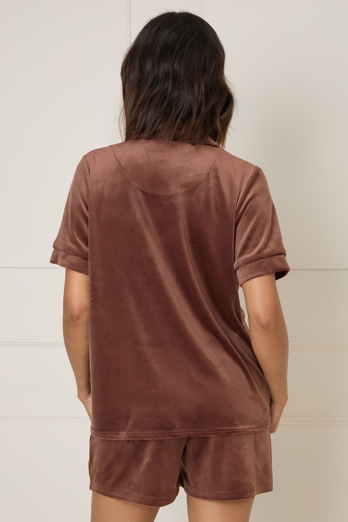 Dorothy Perkins Nightwear Velour Short Set Co-Ord Chocolate image 3
