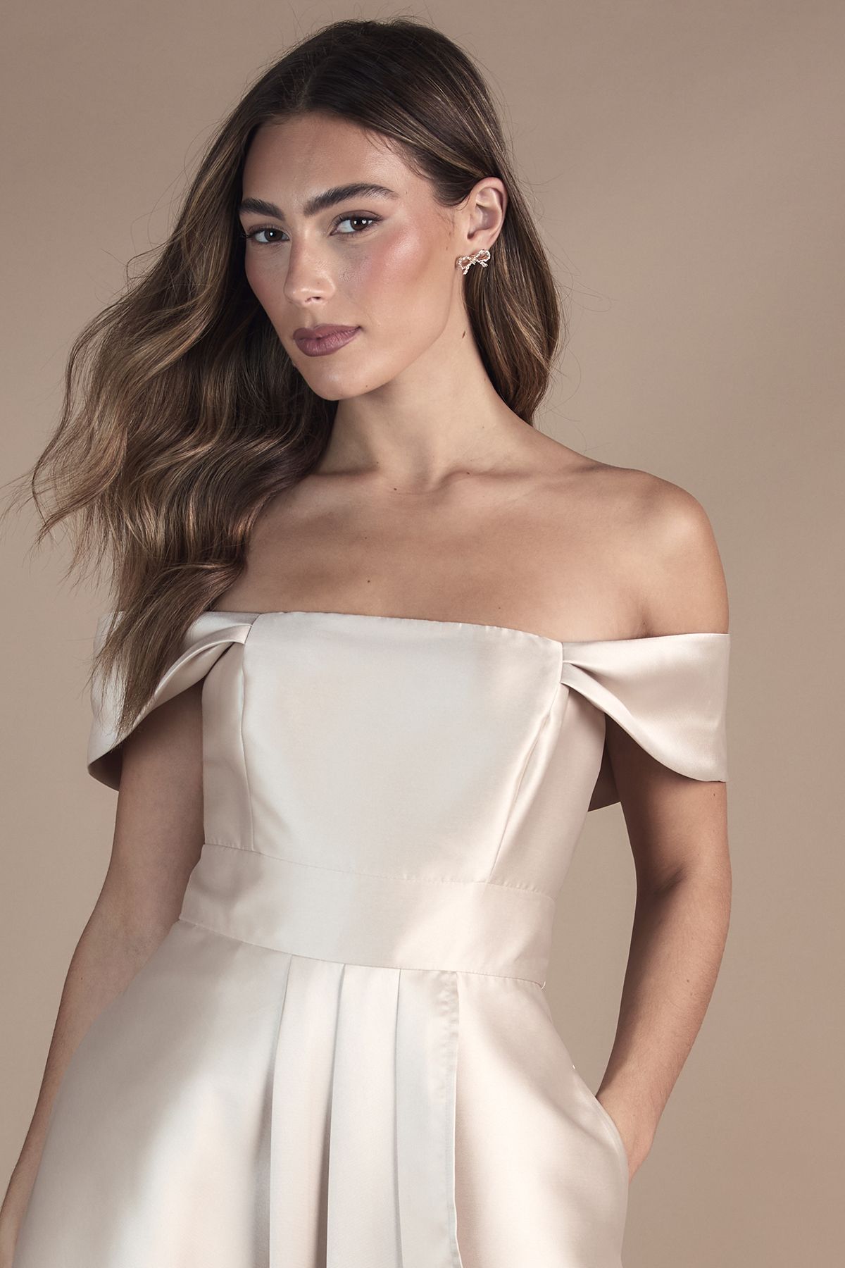 Coast Bardot Twill Waterfall Bridesmaid Dress Champagne image 2