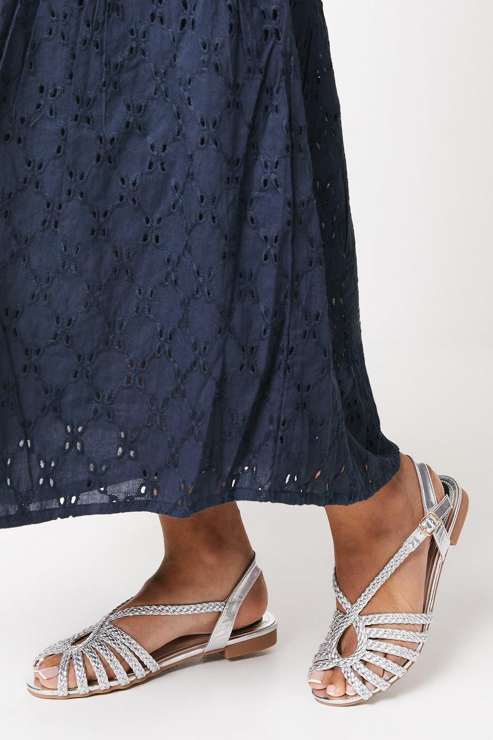 Oasis Bronte Plaited Slingback Peeptoe Flat Sandals Silver image 1