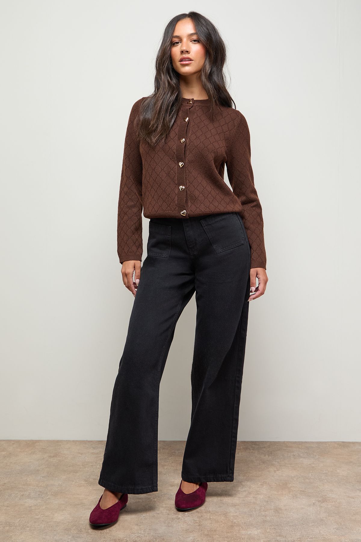 Oasis Bonnie Soft Square Toe High Vamp Ballet Pumps Wine image 2