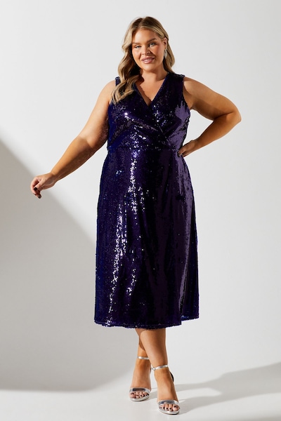 Coast Plus Sequin Pleated Midi Dress Navy