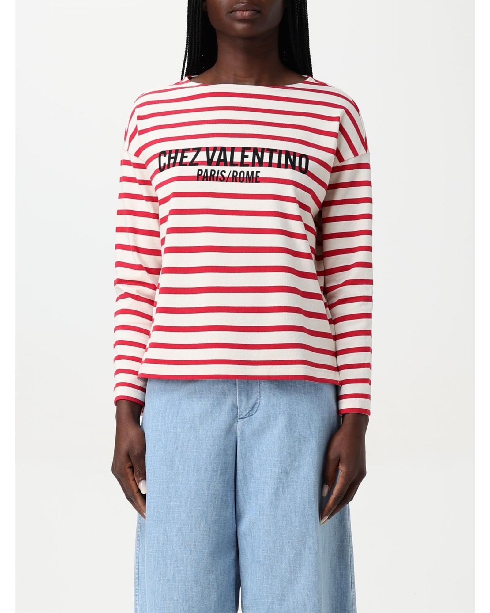 Valentino Striped Long Sleeve Top Wo - Red T-Shirts image 1
