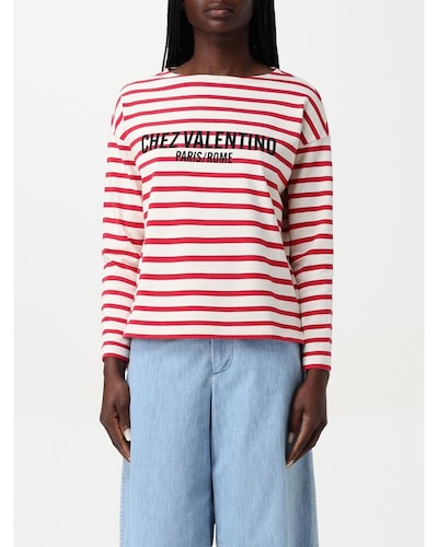 Valentino Striped Long Sleeve Top Wo - Red T-Shirts