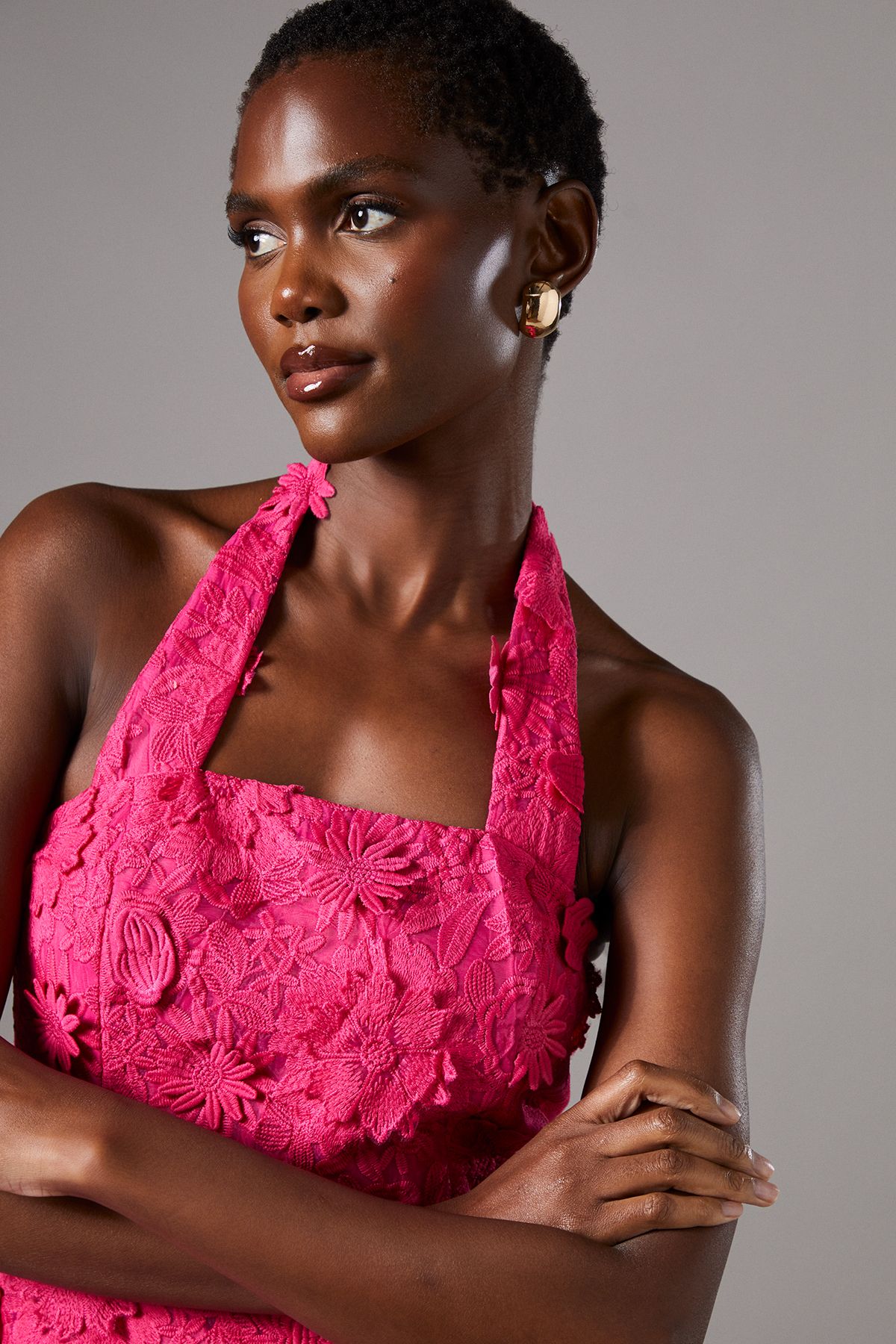 Coast 3D Floral Halter Neck Mini Dress Magenta image 4