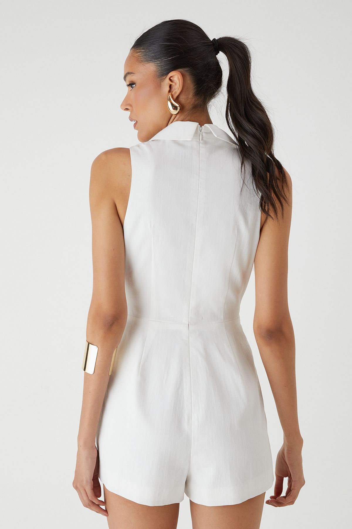 MissPap Linen Look Tailored Blazer Playsuit White image 4