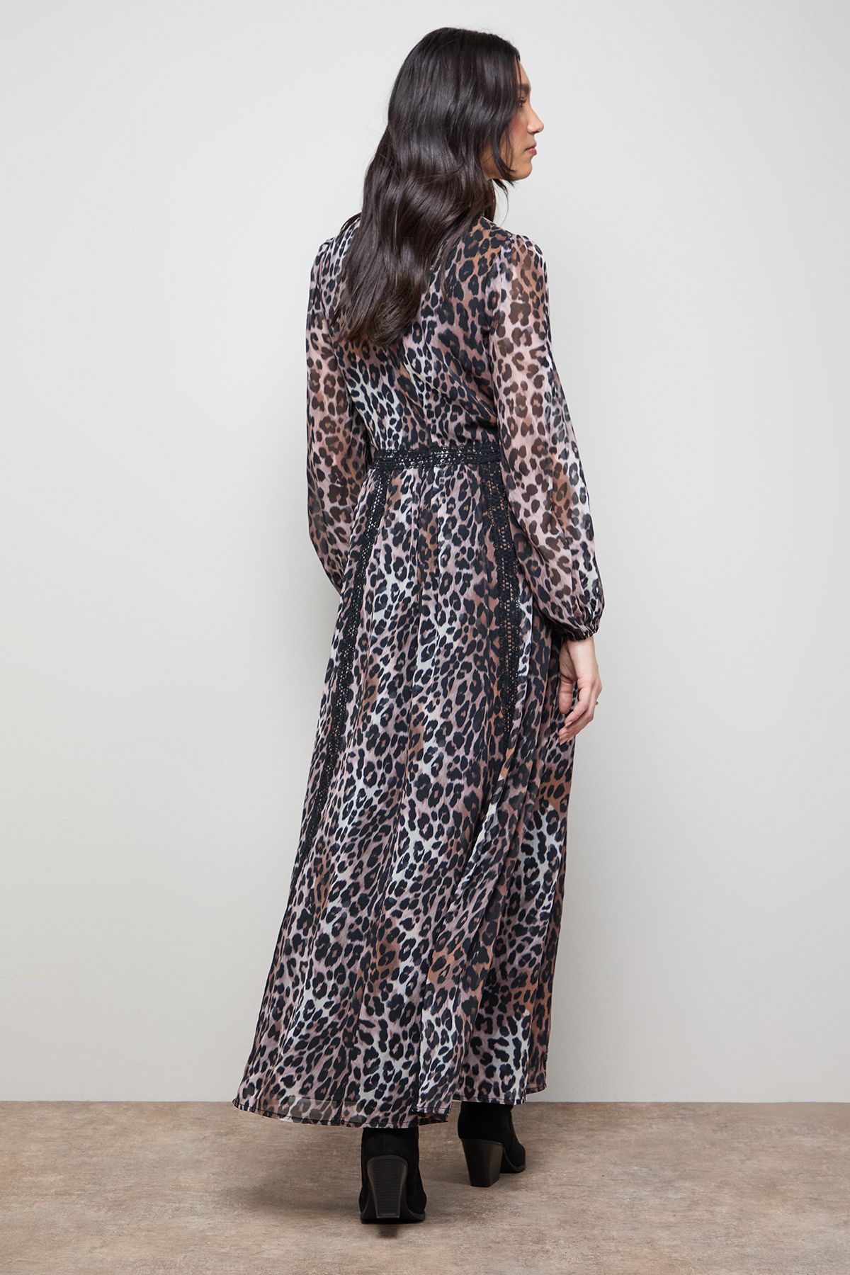 Oasis Printed Lace Trim Balloon Sleeve Midi Smock Dress Multi image 3