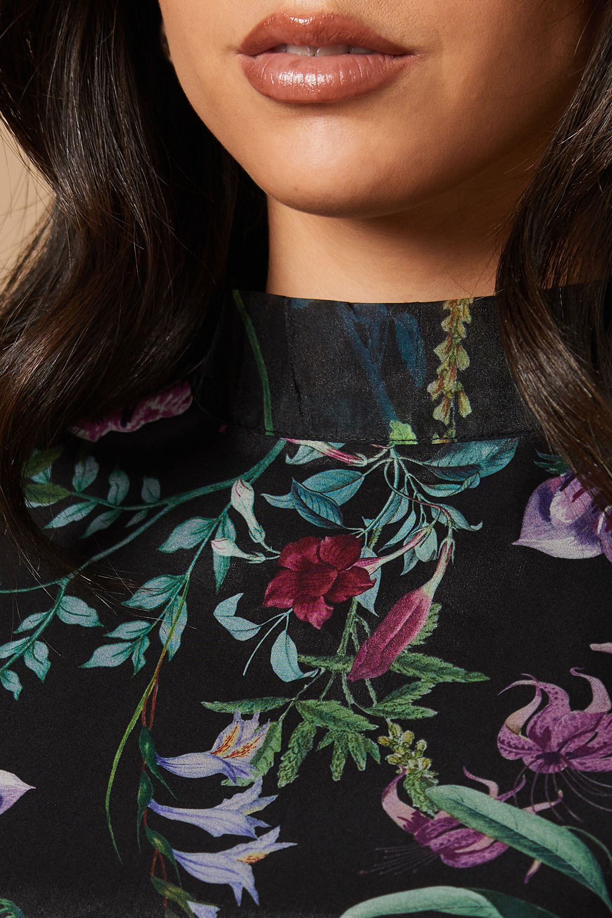 Oasis Border Print Organza Shirred Waist Tie Back Mini Dress Black image 5