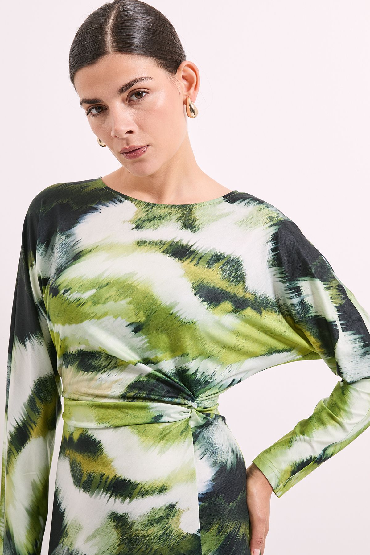 Principles Green Printed Batwing Jersey Midi Dress Green image 3