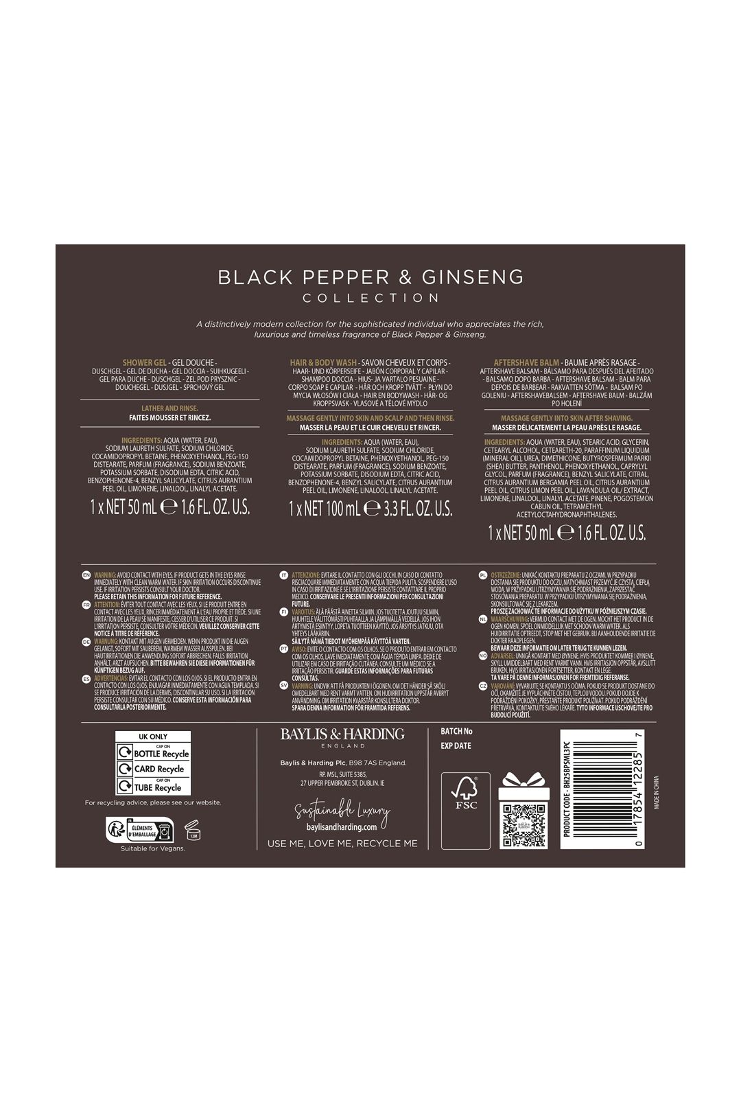 Baylis & Harding Black Pepper & Ginseng Men's Luxury Mini Trio Gift Set Multi image 8