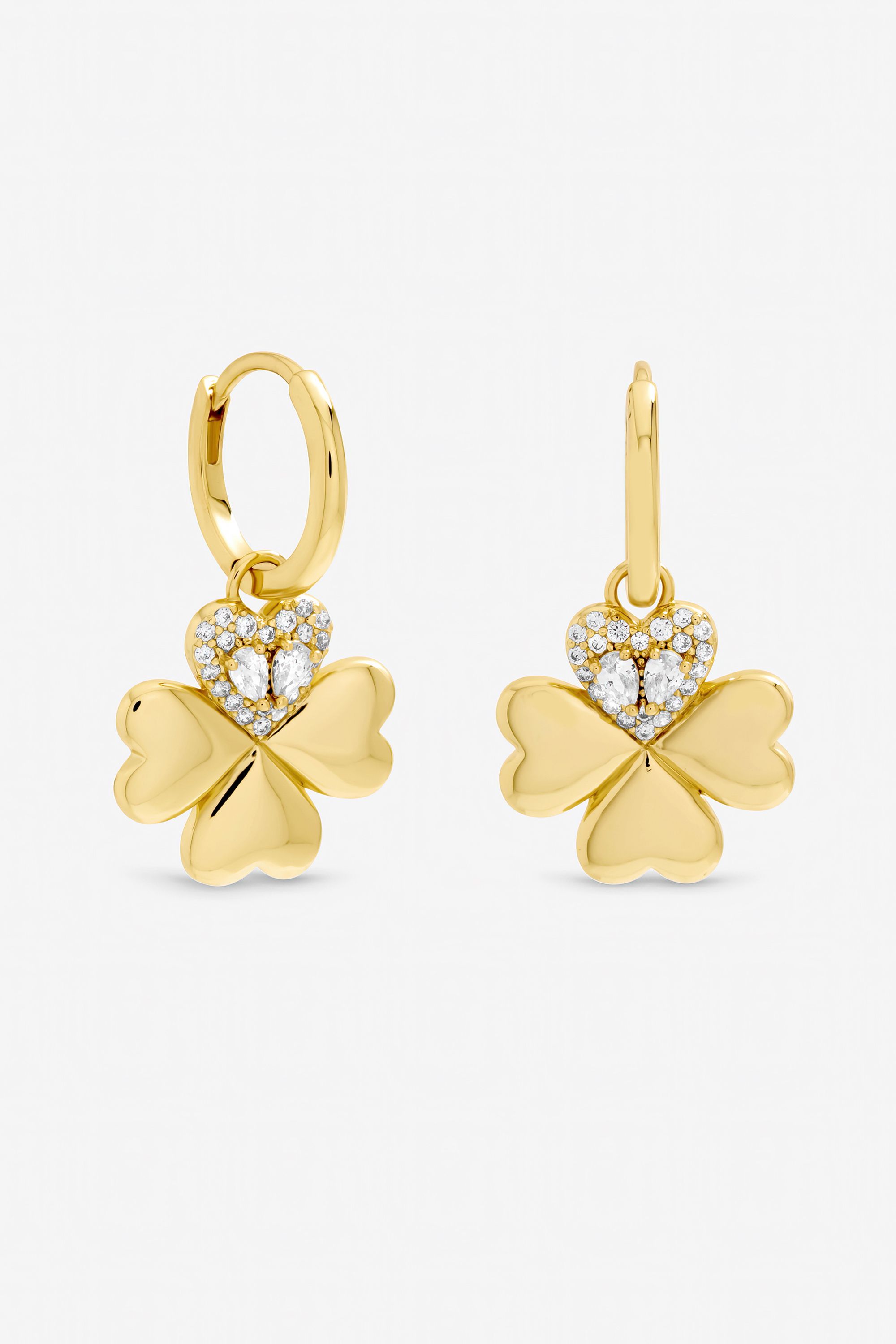 Inicio Gold Plated and Crystal Clover Earrings - Gift Pouch image 1