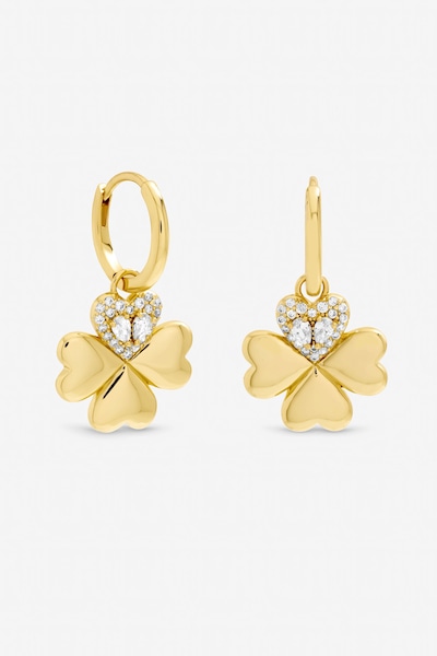 Inicio Gold Plated and Crystal Clover Earrings - Gift Pouch