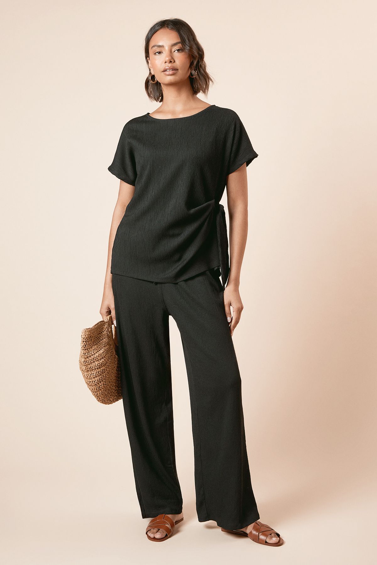 Dorothy Perkins Belted Wide Leg Jersey Trouser Black image 1