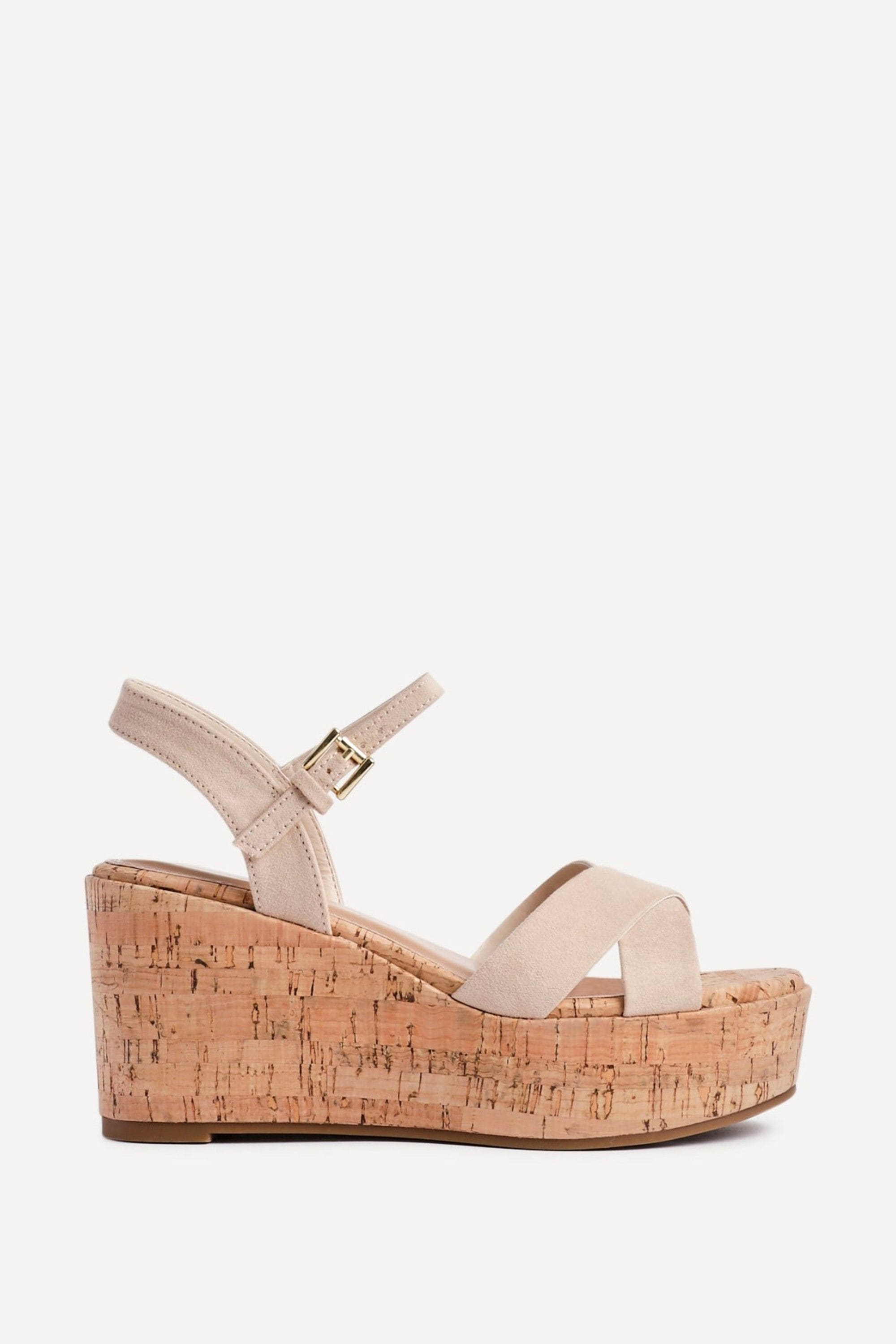 Linzi Vivid Nude Faux Suede Crossover Cork Wedge image 1