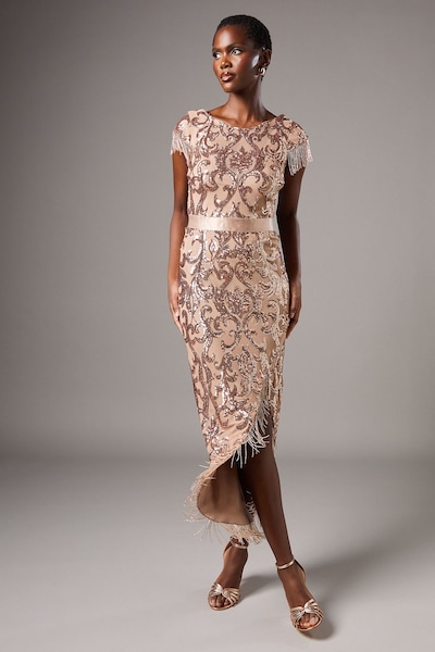 Coast Cap Sleeve Sequin Midi Dress Champagne