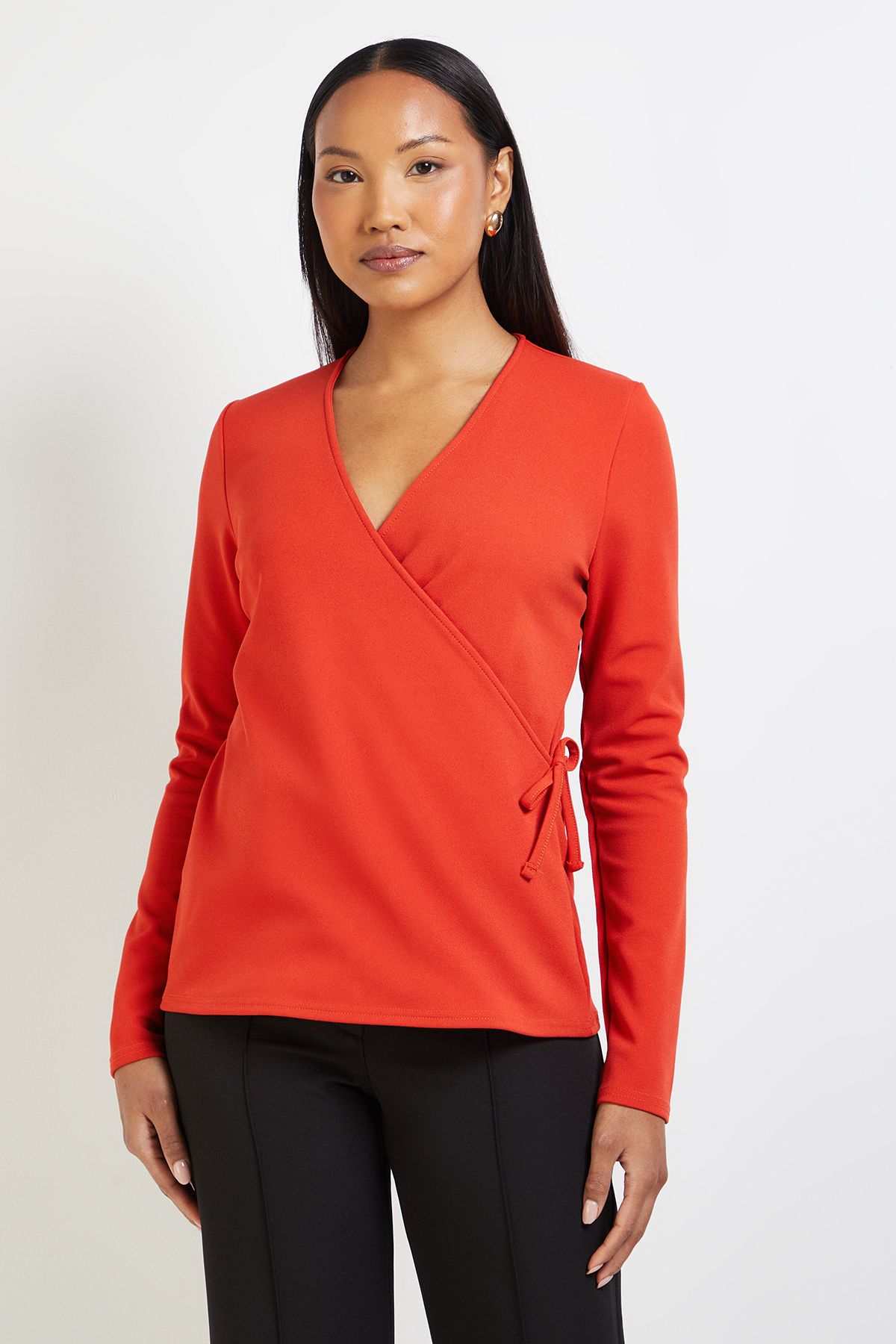 Principles Draw Chord Detail V Neck Jersey Top Orange