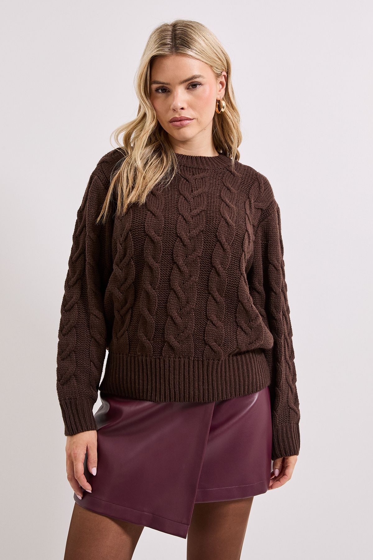 Dorothy Perkins Cable Knit Crew Neck Jumper Chocolate image 4