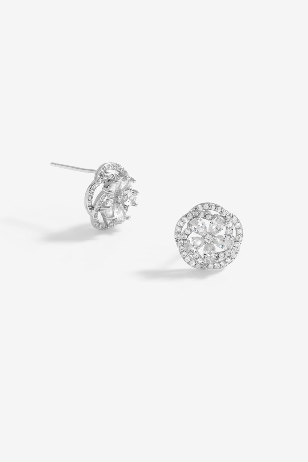 Jon Richard Rhodium Plated Cubic Zirconia Flower Stud Earrings image 1
