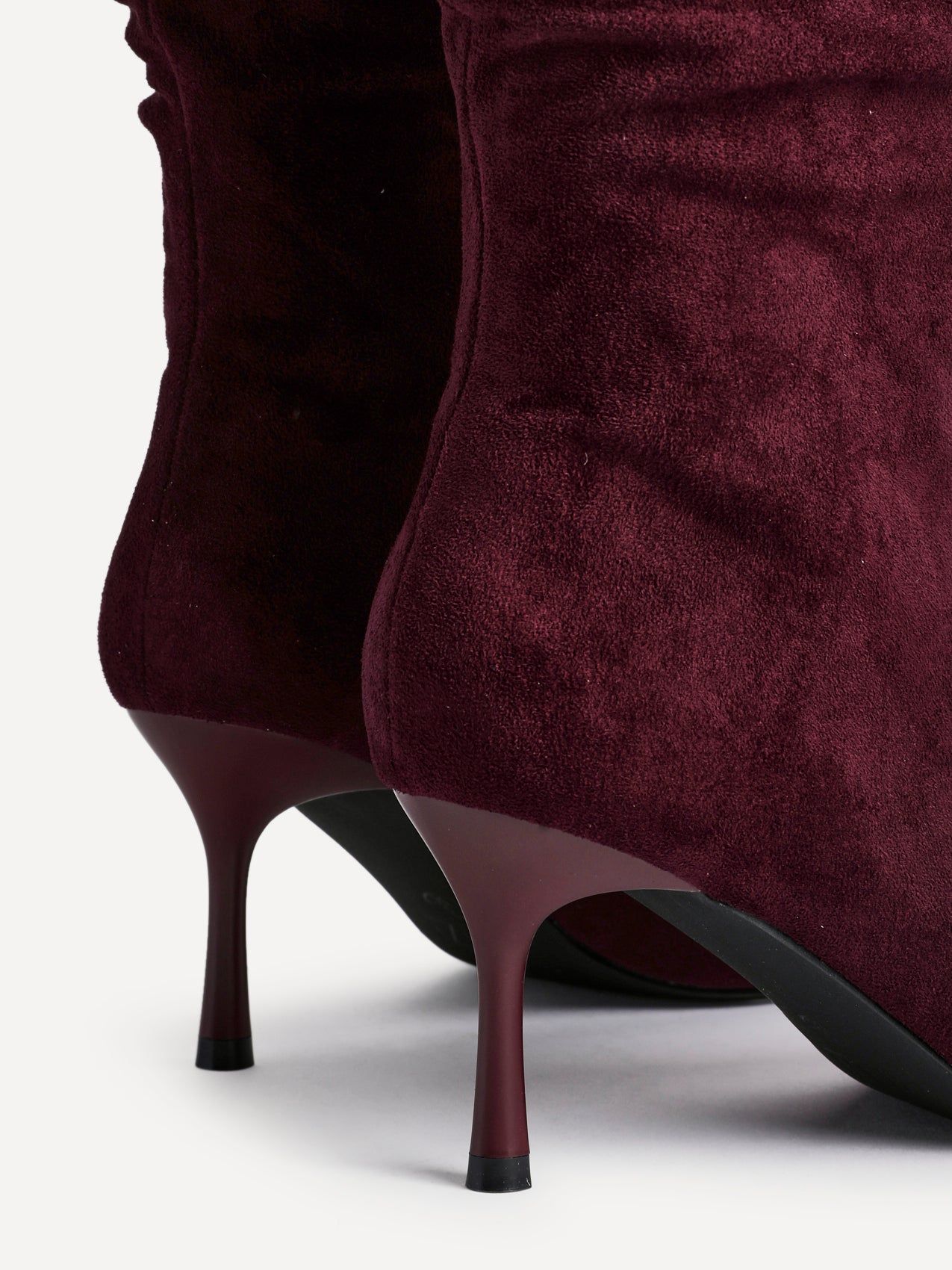Linzi Rosenna Burgundy Faux Suede Ruched High Leg Heeled Boot image 4