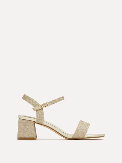 Linzi Darcie Gold Glitter Low Chunky Block Heeled Sandal