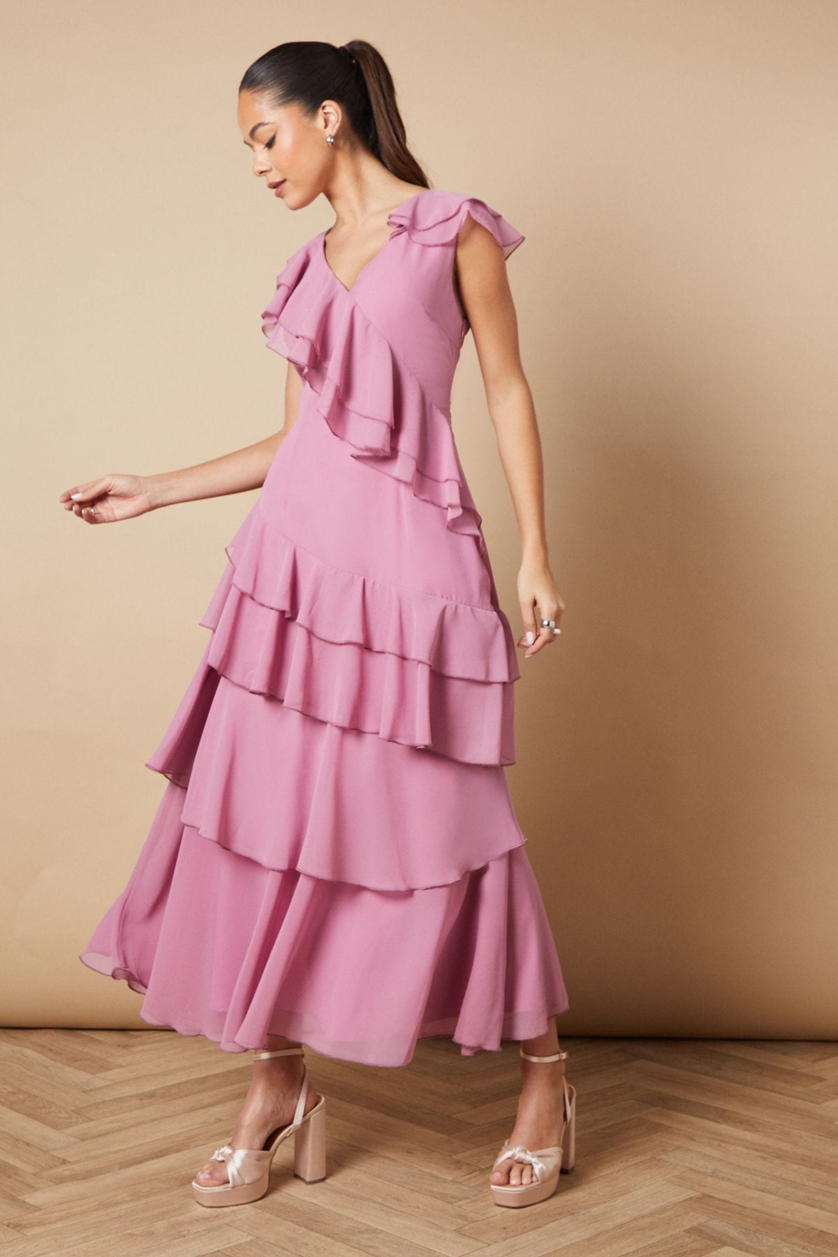 Oasis Ruffle Asymmetric Maxi Dress Pink image 4