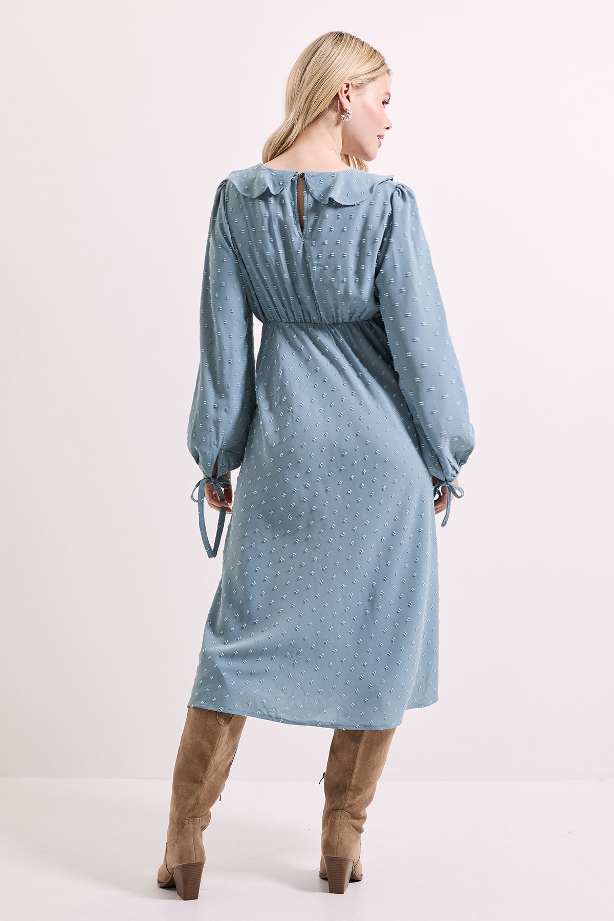 Dorothy Perkins Ruffle Front Blouson Sleeve Midi Dress Blue image 4