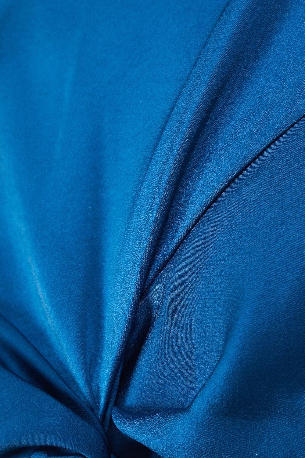 Warehouse Satin Twist Front Bias Midi Dress Blue image 5