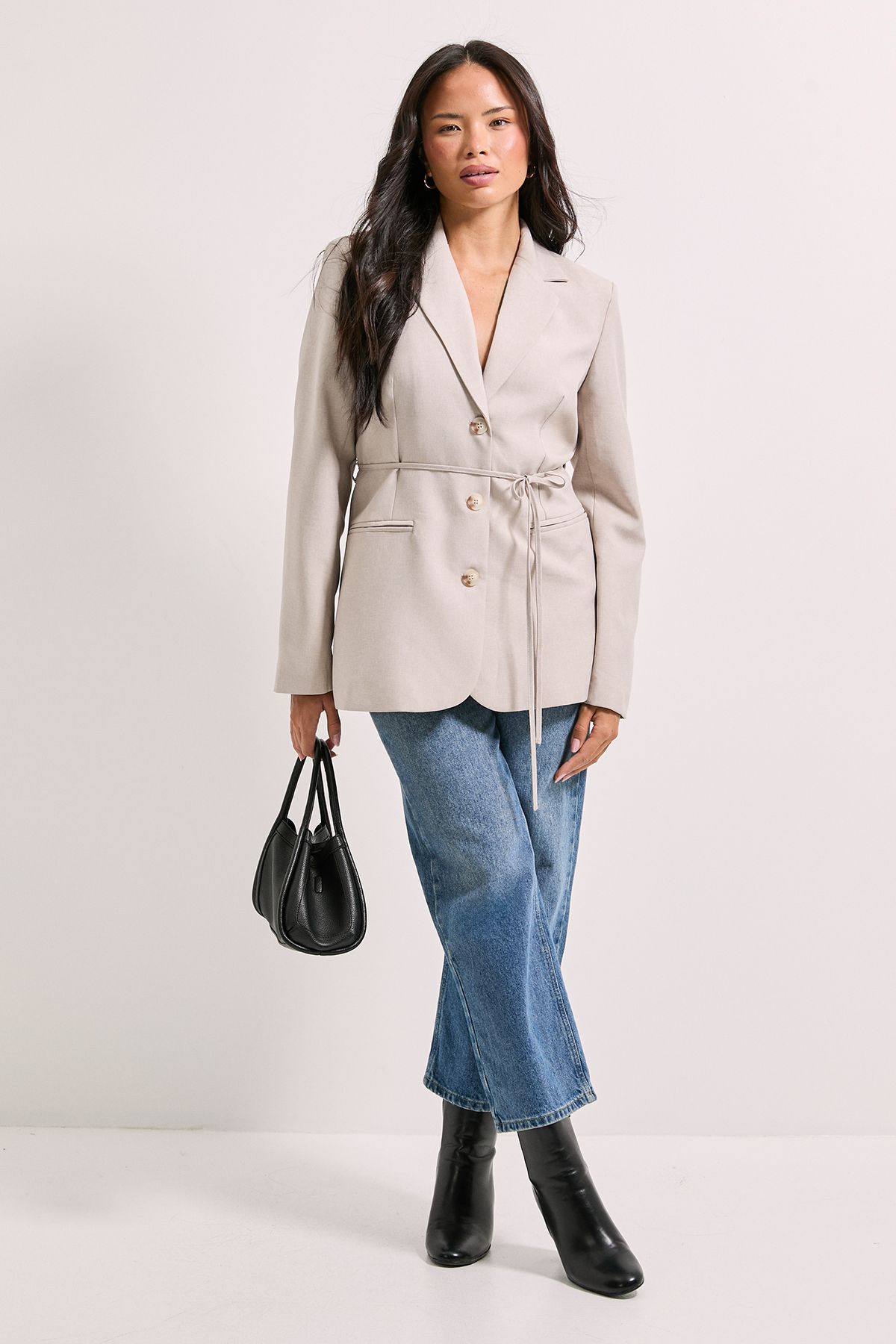 Dorothy Perkins Tie Waist Single Breasted Blazer Grey image 2