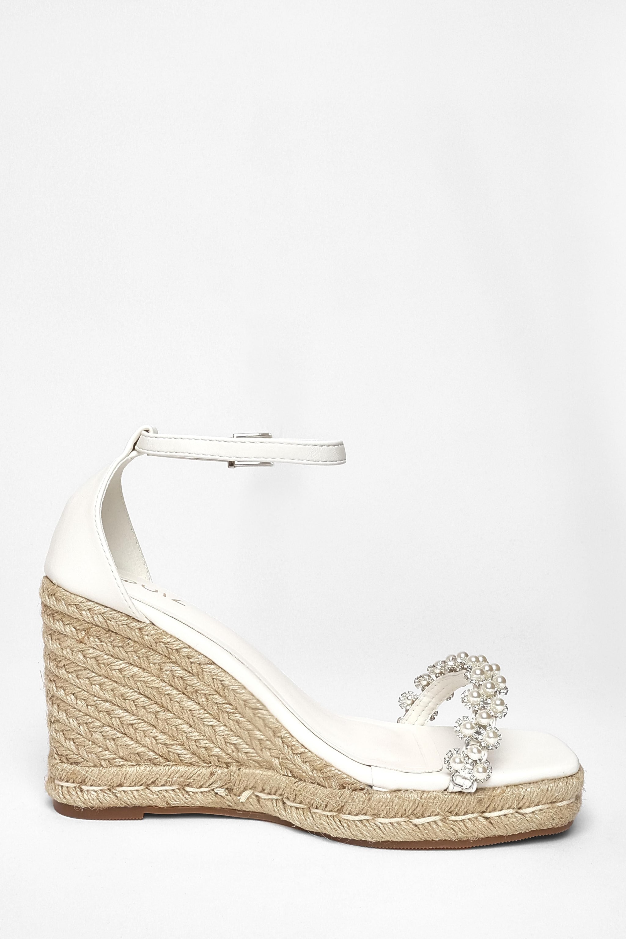 Quiz White Embellished High Wedges image 6