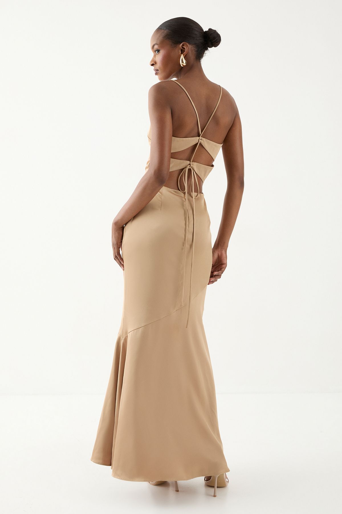 MissPap Square Neck Tie Back Bridesmaid Dress Bronze image 3