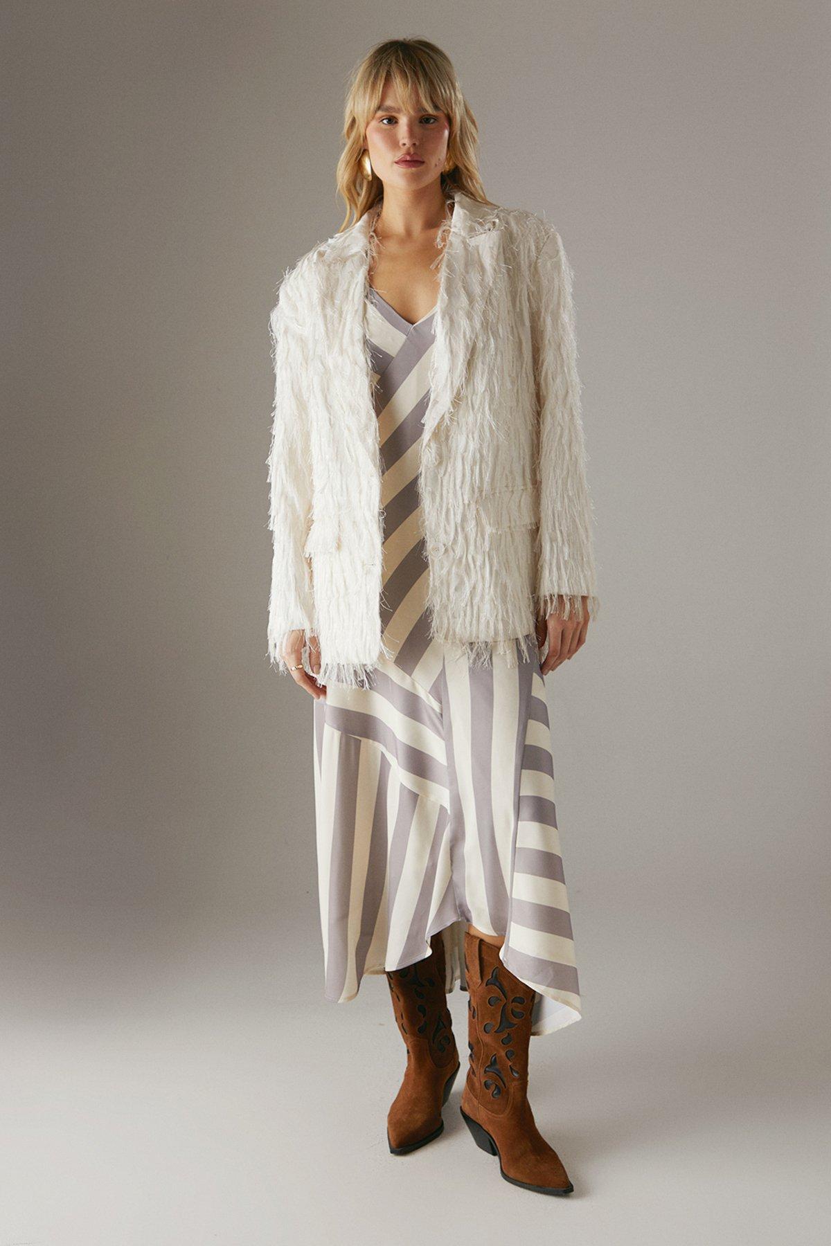 Warehouse Oversized Fluffy Blazer Cream image 1