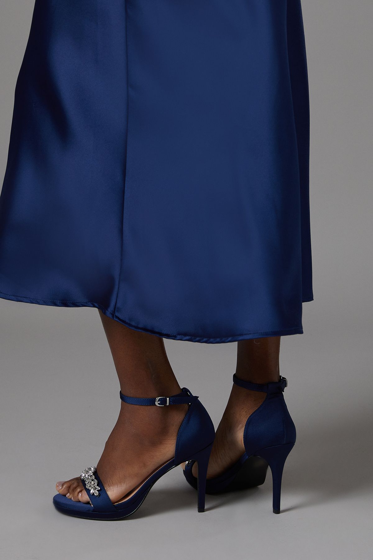 Coast Tamia Jewelled Trim Satin Platform Heeled Sandals Navy image 2