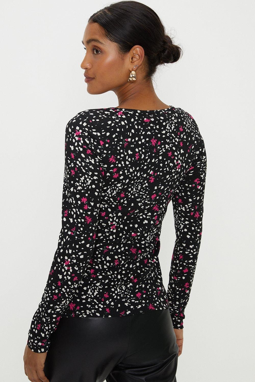 Dorothy Perkins Abstract Keyhole Ruched Front Long Sleeve Top Black image 3