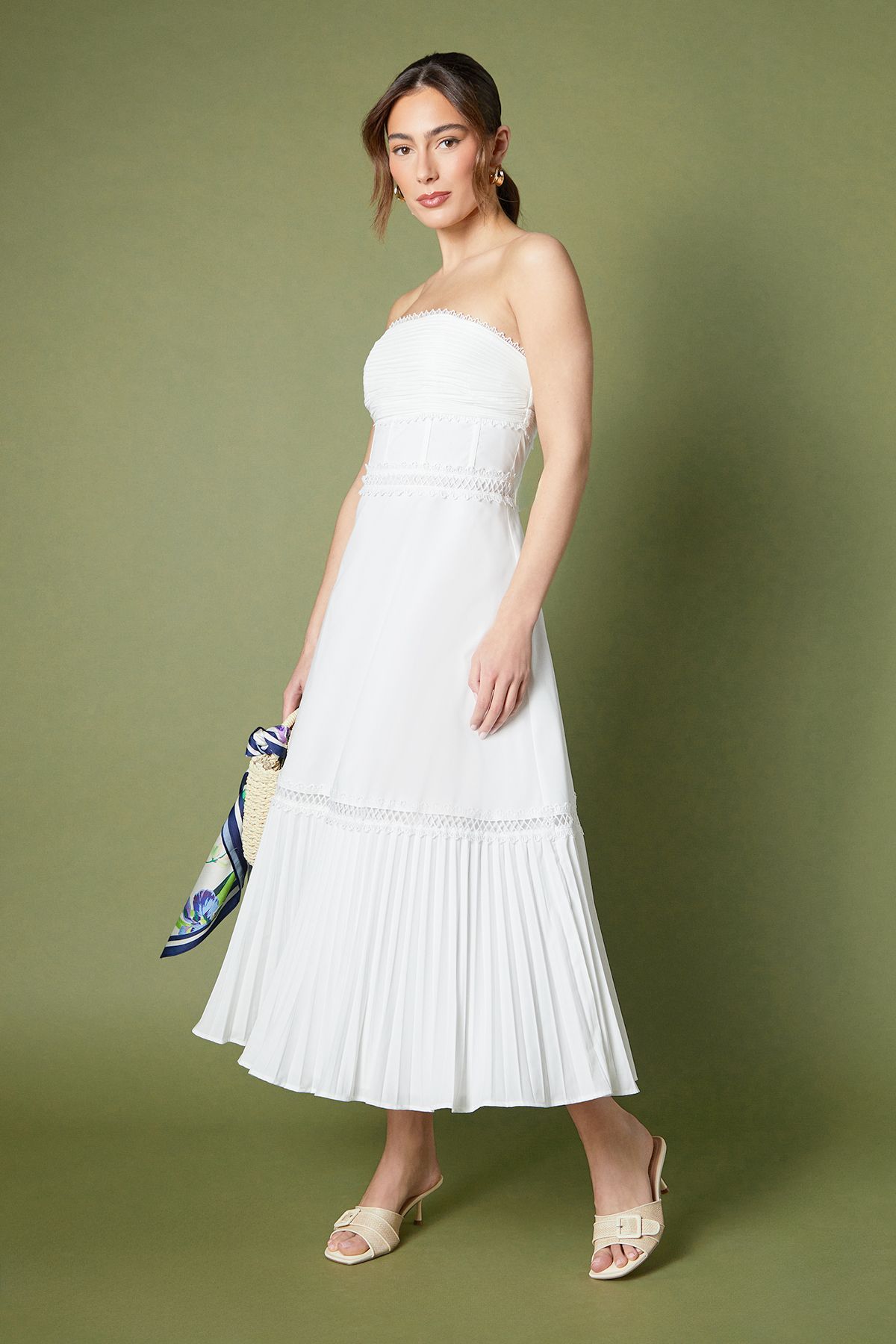 Coast Pleated Hem Bandeau Midi Dress White image 1