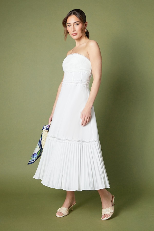 Coast Pleated Hem Bandeau Midi Dress White