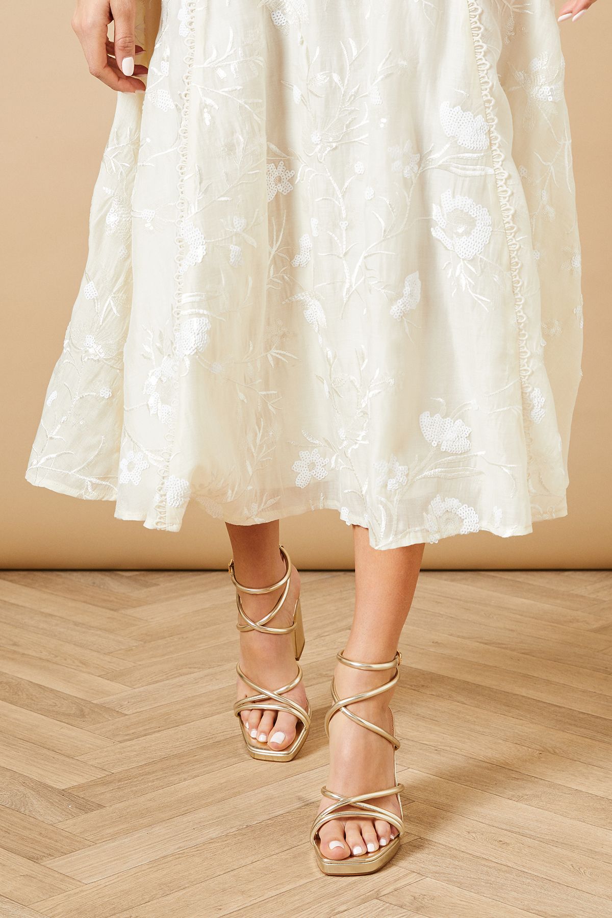 Oasis Evristine Faux Leather Strappy Platform High Block Heel Sandals Gold