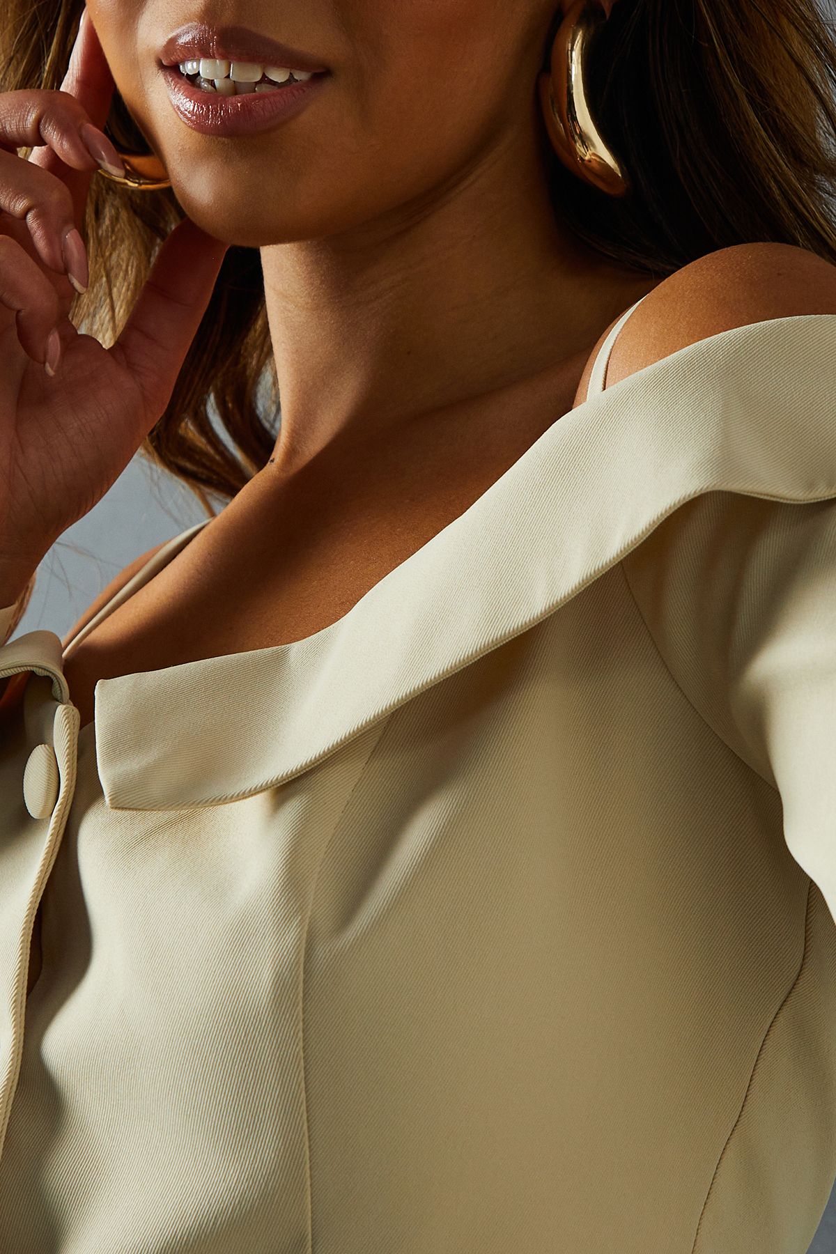 MissPap Tailored Bardot Button Down Top Stone image 5