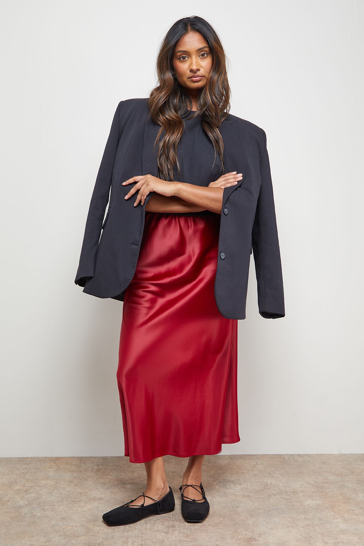 Oasis Midi Slip Skirt Red image 1