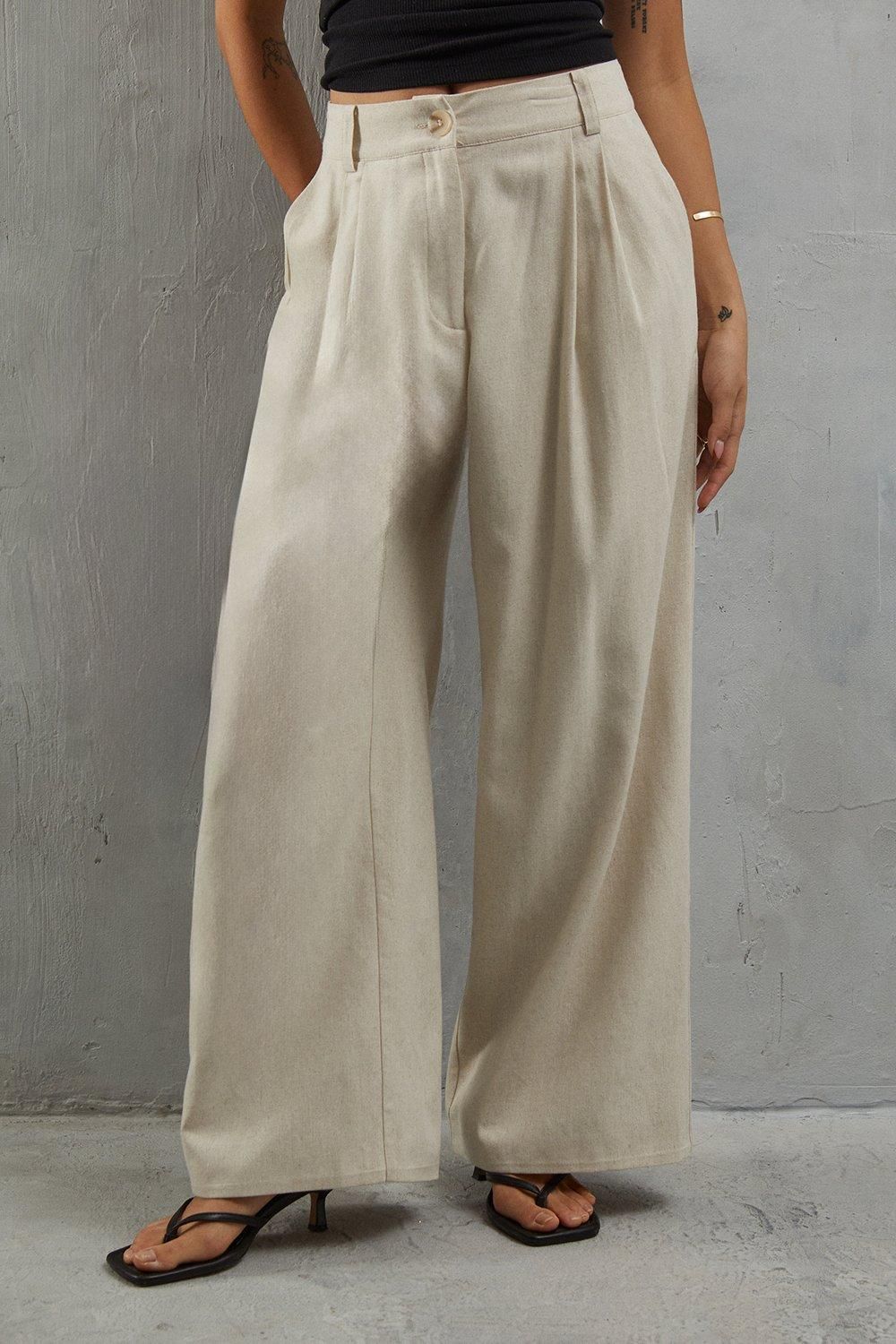 Warehouse Linen High Waist Wide Leg Trouser Natural image 2