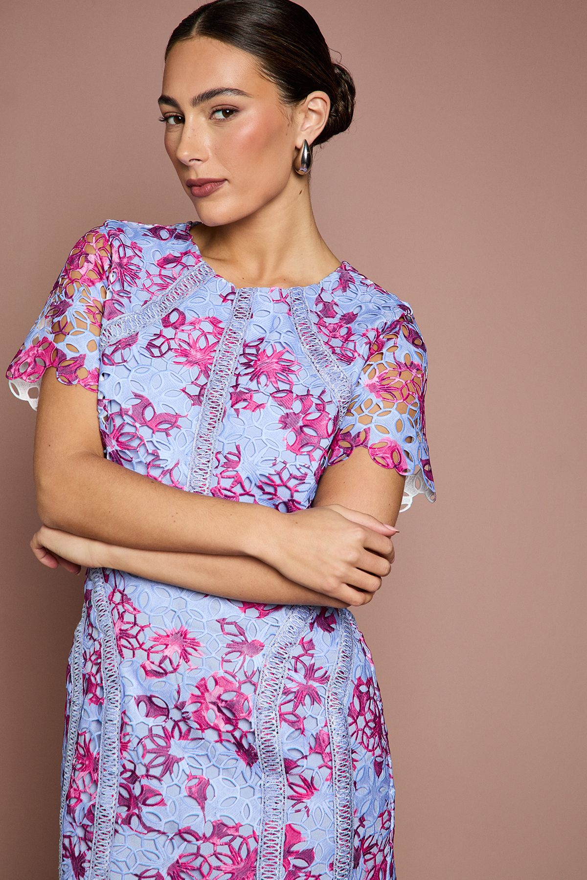 Coast Printed Lace Midi Pencil Dress Blue image 2