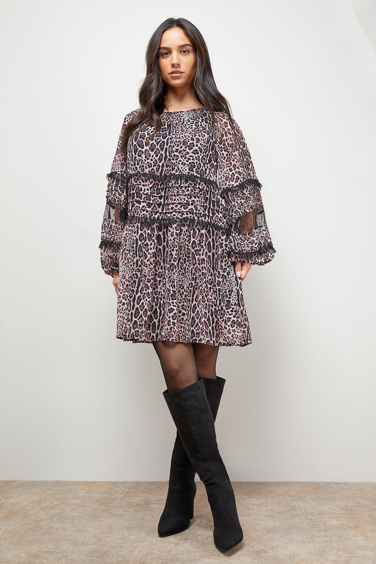 Oasis Smock Long Sleeve Mini Dress Multi image 1