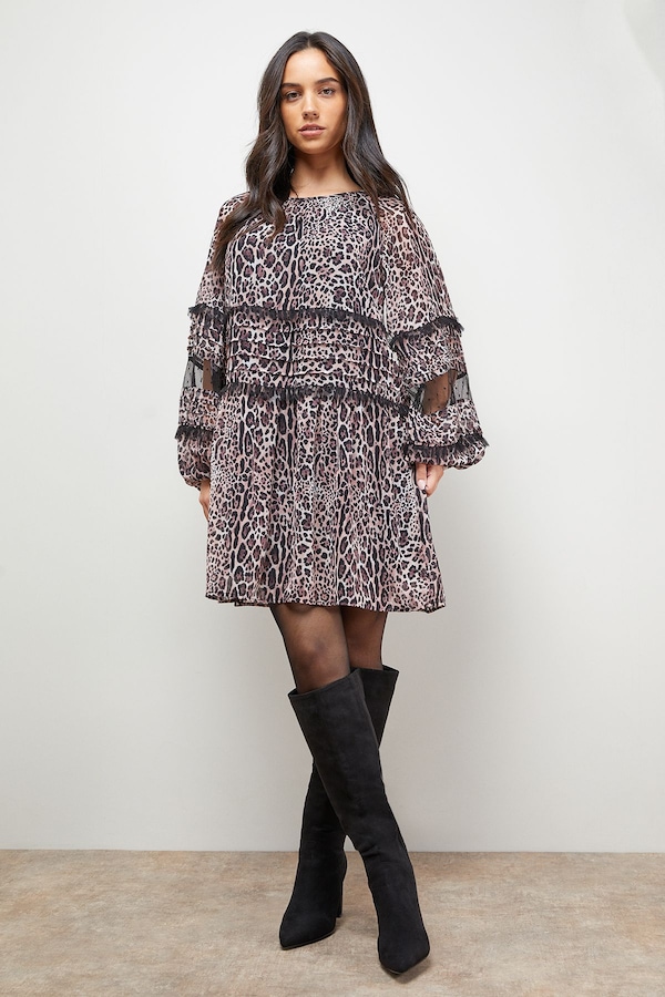 Oasis Smock Long Sleeve Mini Dress Multi