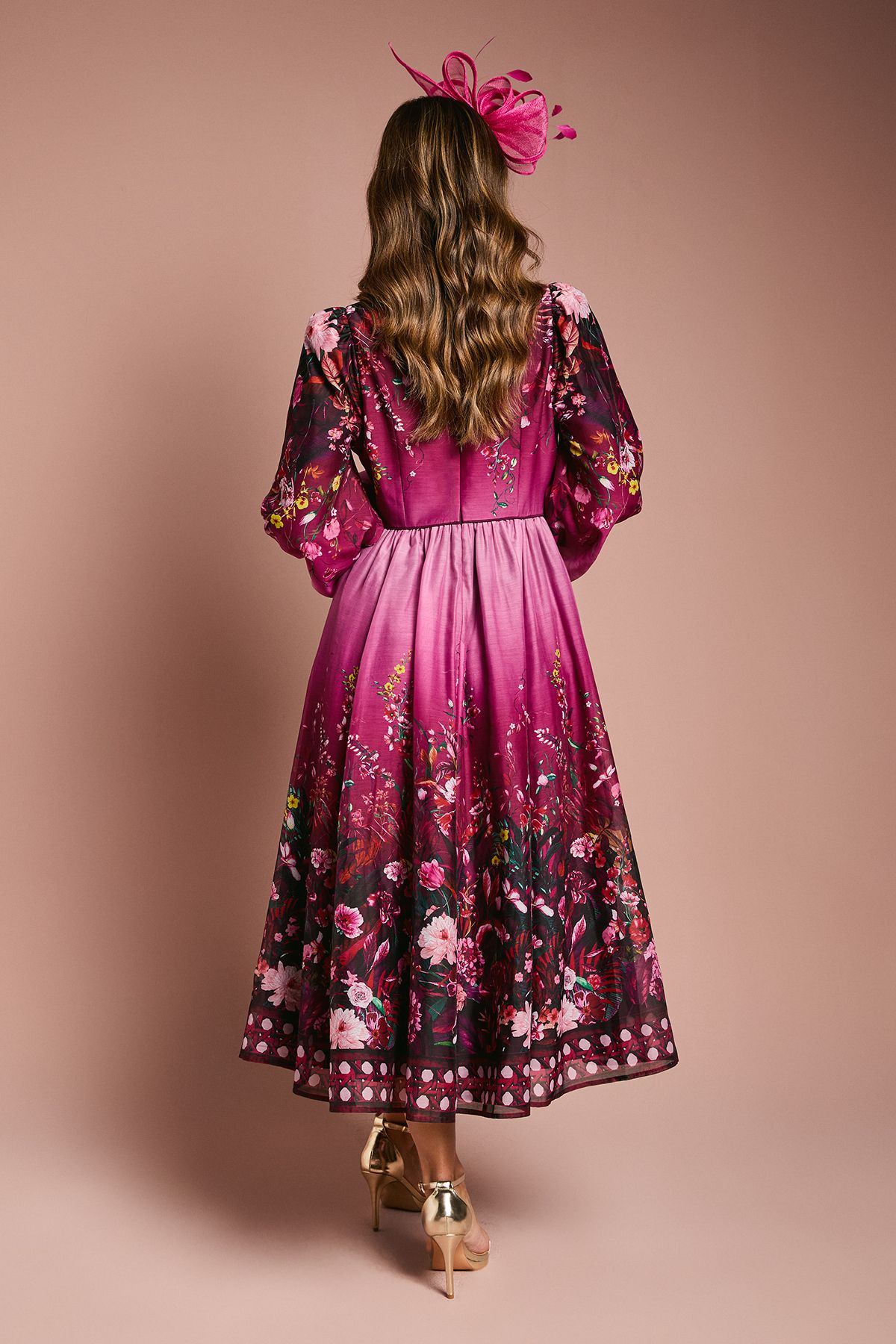 Coast Long Sleeve V Neck Boarder Floral Print Midi Dress Berry image 4